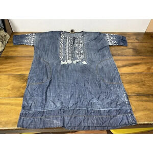 Vineet Bahl Anthro Dress Embroidered Caftan Dress Soft Blue Denim Size Small